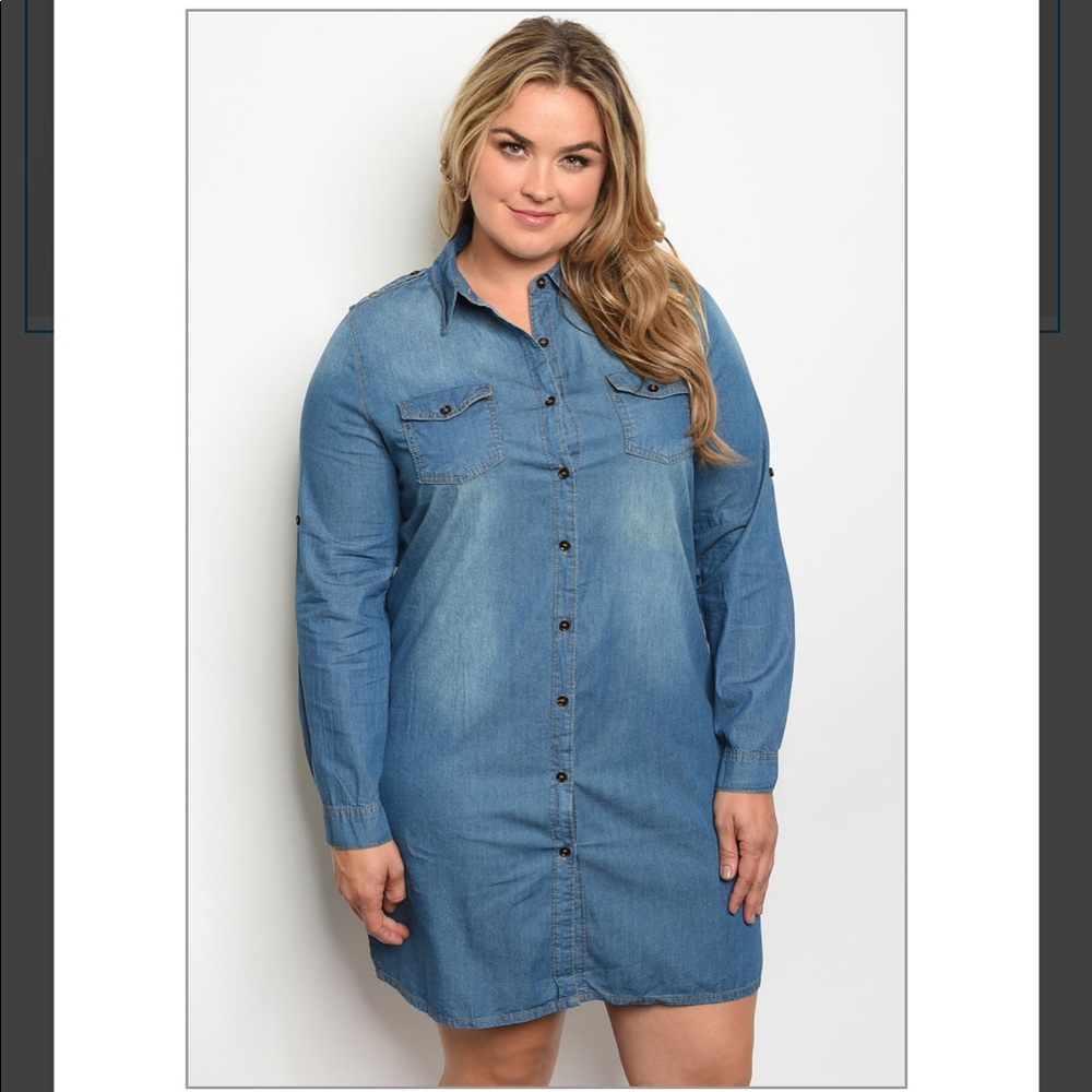 💙Plus Sized Long Sleeve Denim Dress💙